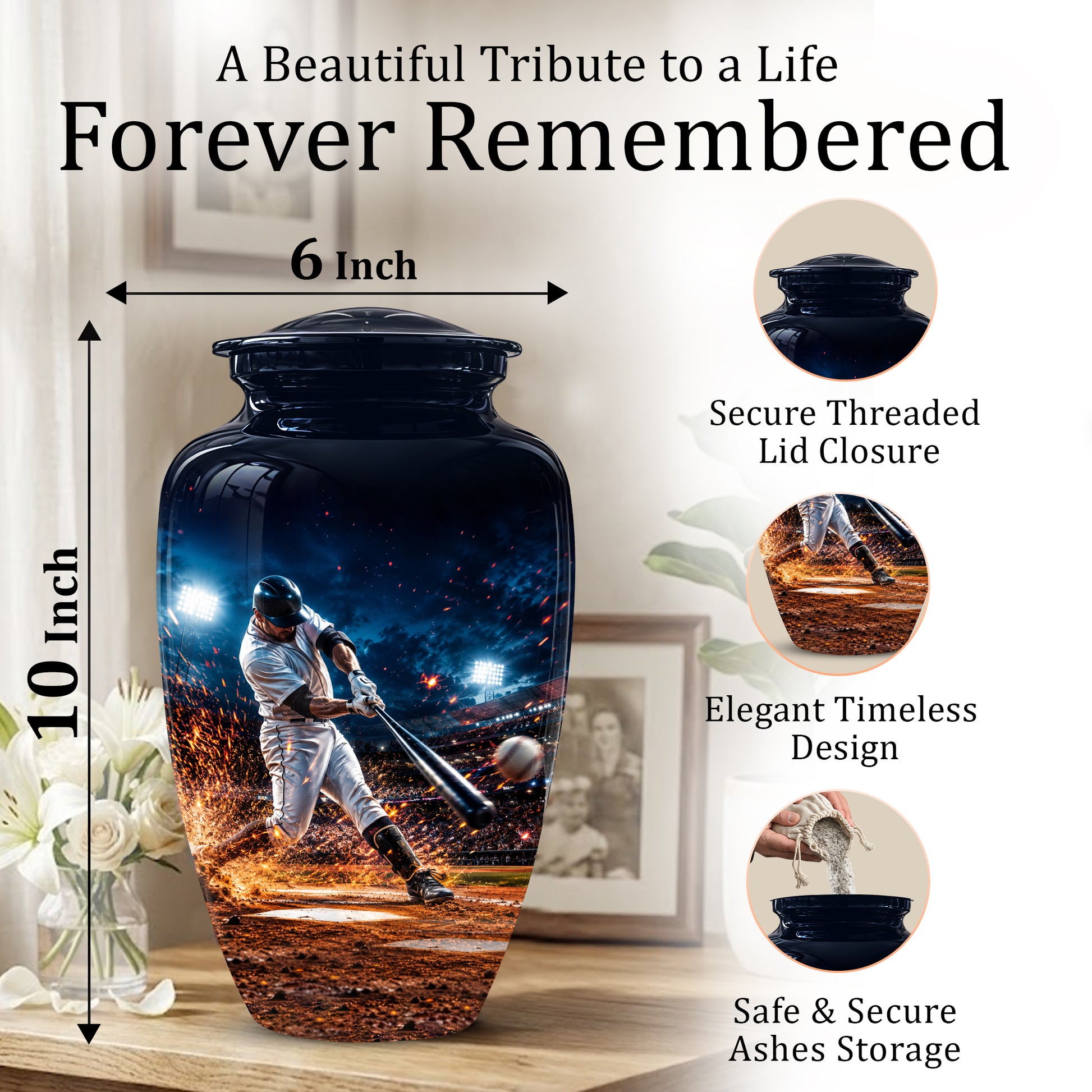 Elegant Baseball Funeral Urn - Decorative Burial Urns For Human Ashes