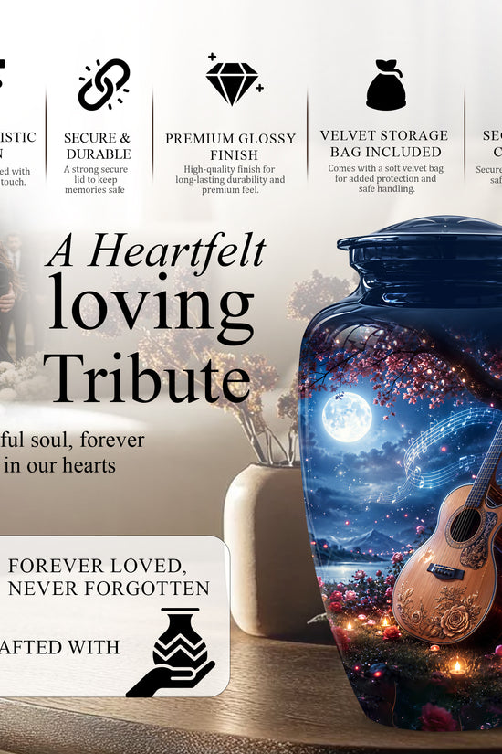 Artistic Guitar Memorial Urn - Beautifully Handcrafted Urns For Humans