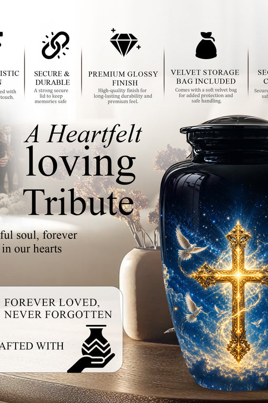 Golden Cross Cremation Urn – Celestial Urns For Men & Women Ashes