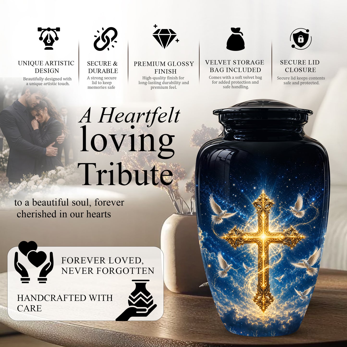 Golden Cross Cremation Urn – Celestial Urns For Men & Women Ashes