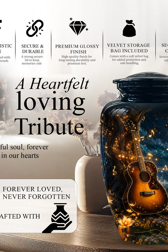 Artistic Guitar Cremation Urn - Starry Night Keep Urn For Music Lovers