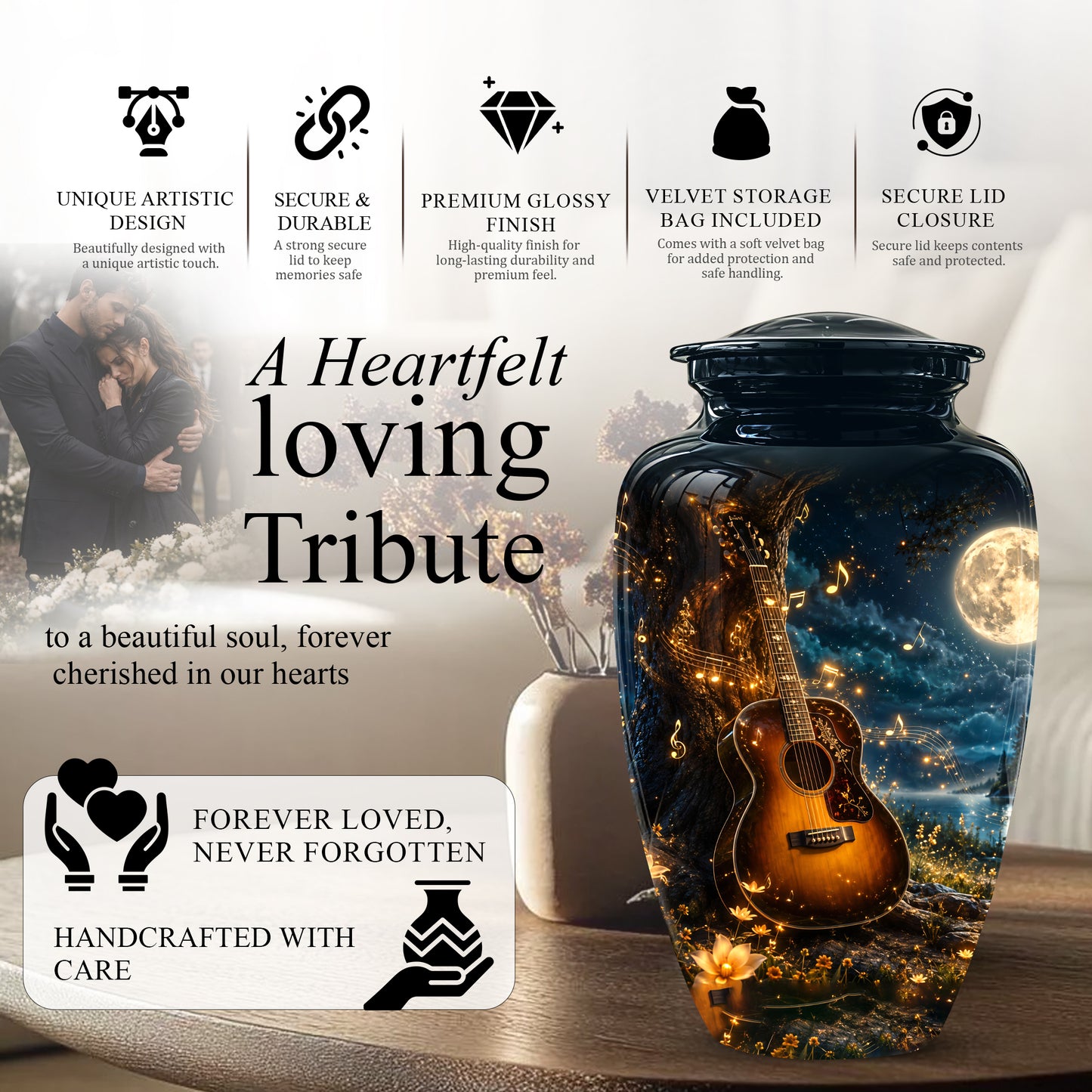 Artistic Guitar Cremation Urn - Starry Night Keep Urn For Music Lovers