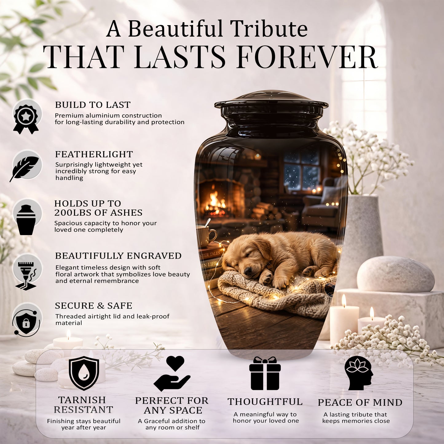 Dog Puppy Cremation Urn - Resting Eternal Memorial Urns For Pet Ashes