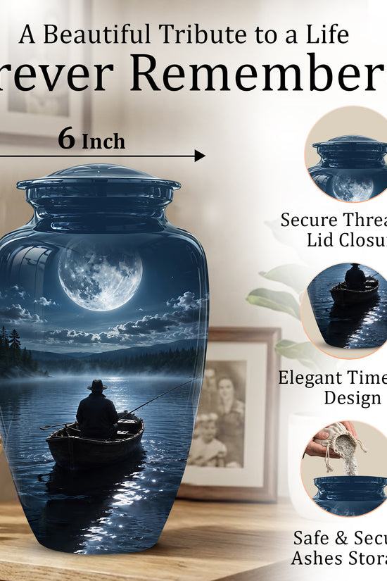 Fishing Memorial Urn - Affordable Night Fishing Themed Urns For Ashes