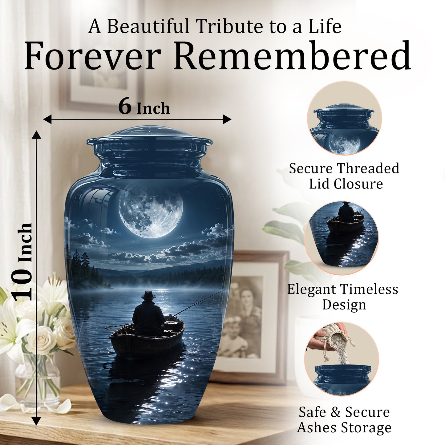 Fishing Memorial Urn - Affordable Night Fishing Themed Urns For Ashes