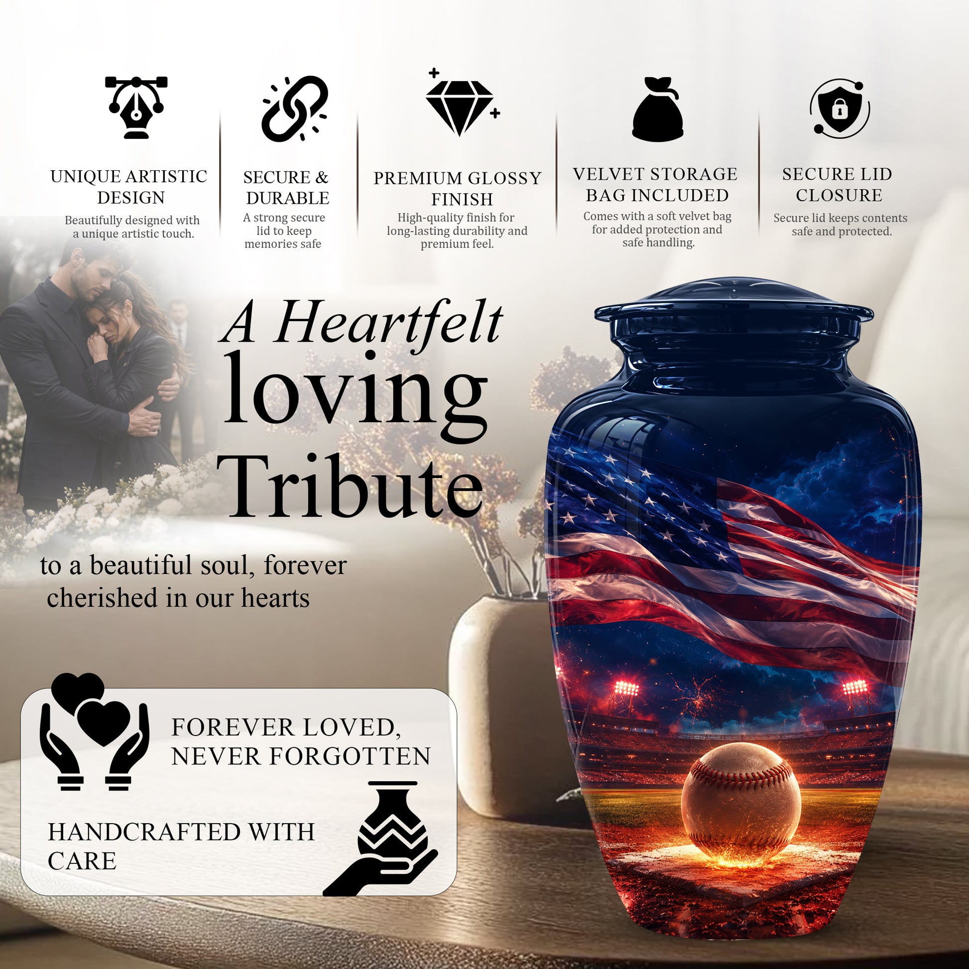 Baseball With American Flag - Custom Baseball Urns For Patriotic Human