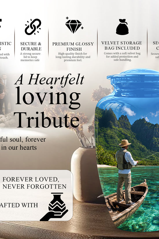 Father Fishing Cremation Urn - Majestic Memorial Urns For Human Ashes