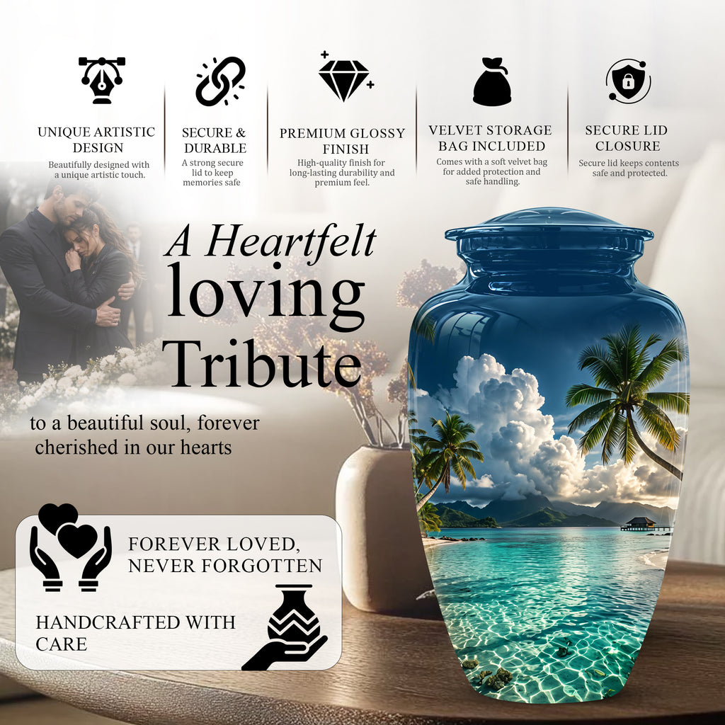 Tropical Beach Cremation Urn - Custom Memorial Urns For Women Ashes