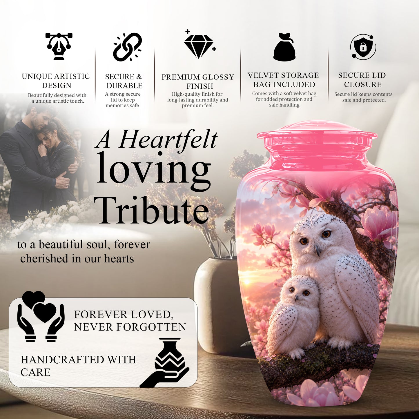 Owl Family Urn for Ashes – Elegant Cremation Memorial Urns For Humans