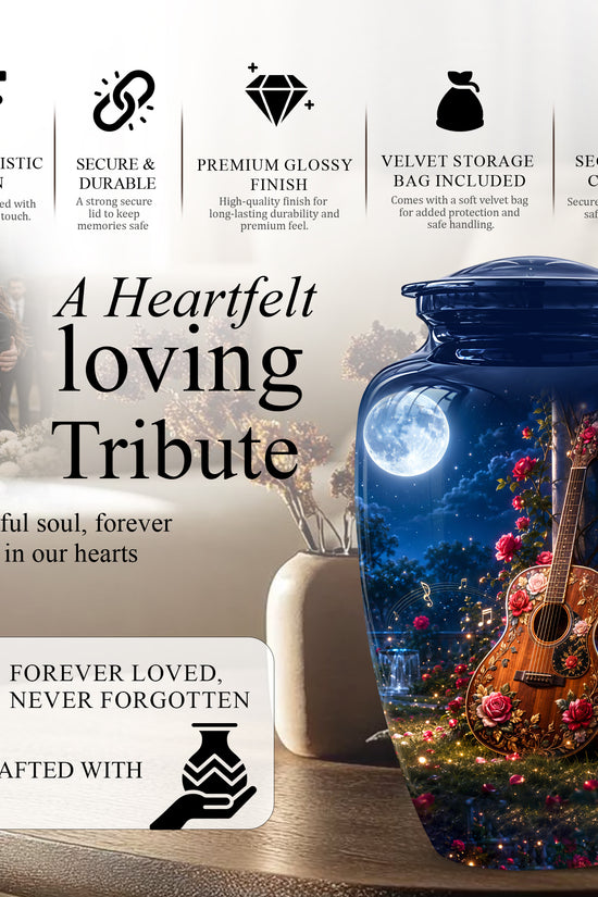 Starry Guitar Memorial Urn - Artistic Funeral Urns For Musicians Ashes