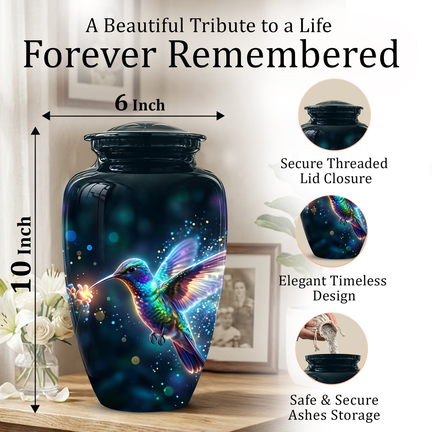 Celestial Colorful Hummingbird Cremation Urn - Majestic Funeral Urns