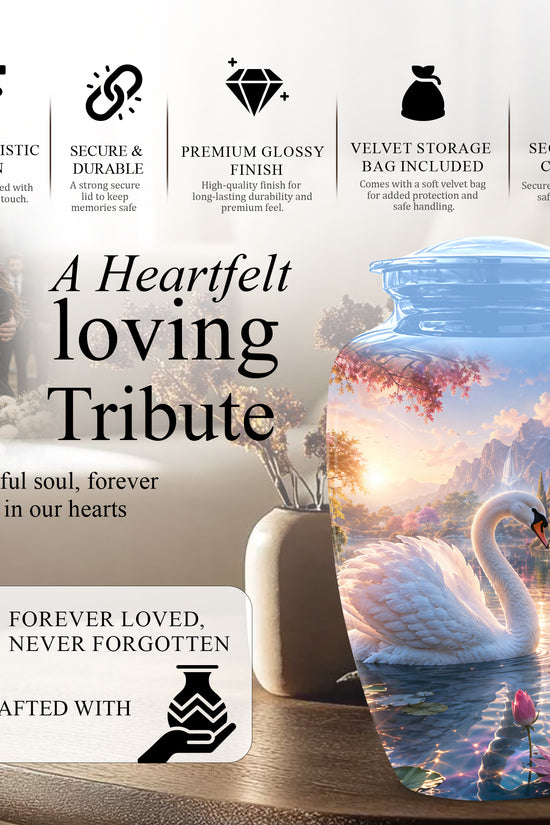 White Swan Themed Urn - Beautiful Custom Memorial Urns For Men & Women