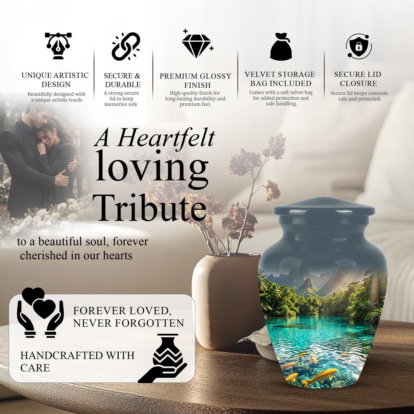Koi Fish Themed Urn - Handcrafted Memorial Eternal Rest Urn For Ashes