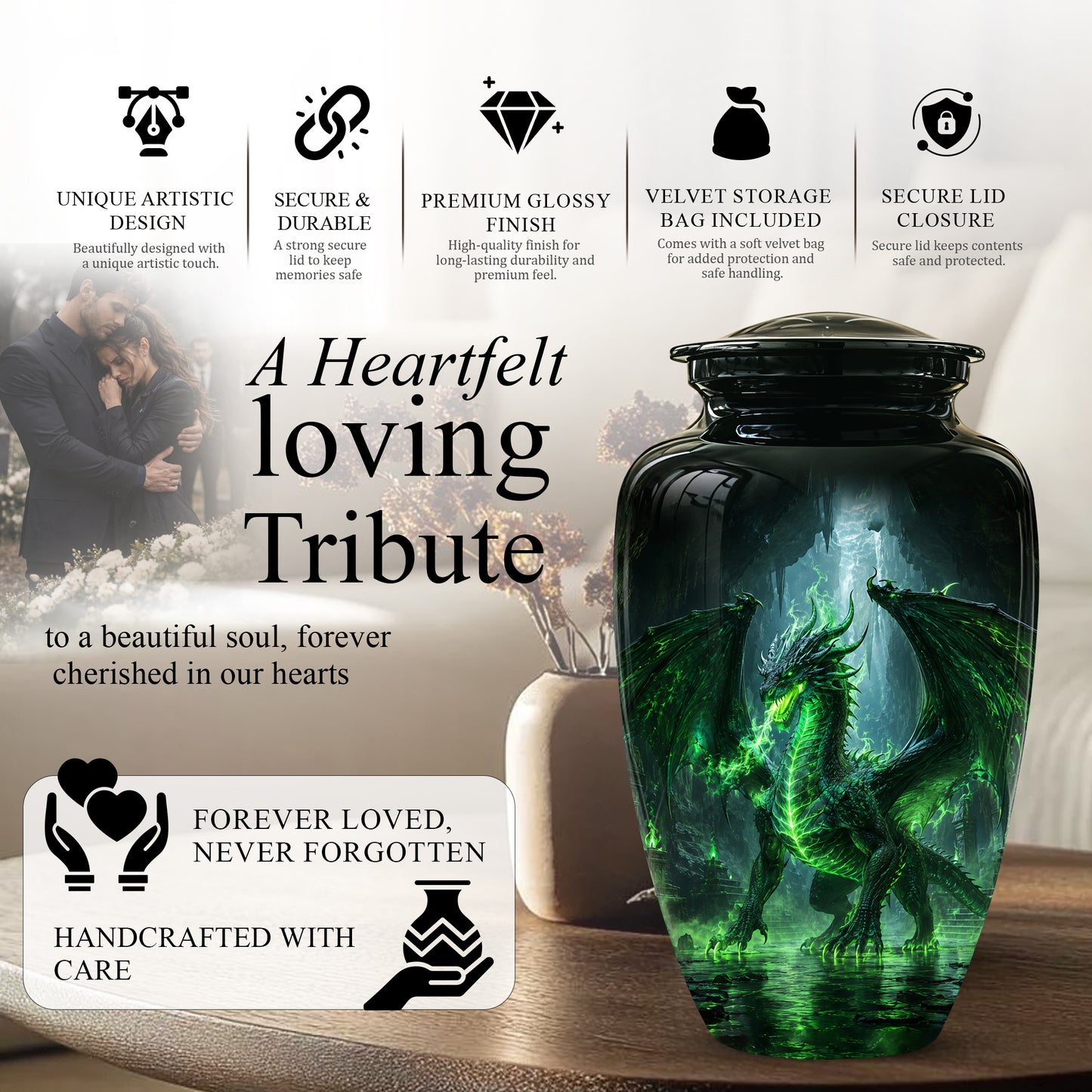 Dragon Themed Urn - Mythical Artistic Memorial Urns For Human Ashes