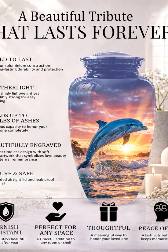 Blue Dolphin Themed Urn - Sunset Custom Funeral Urns For Human Ashes