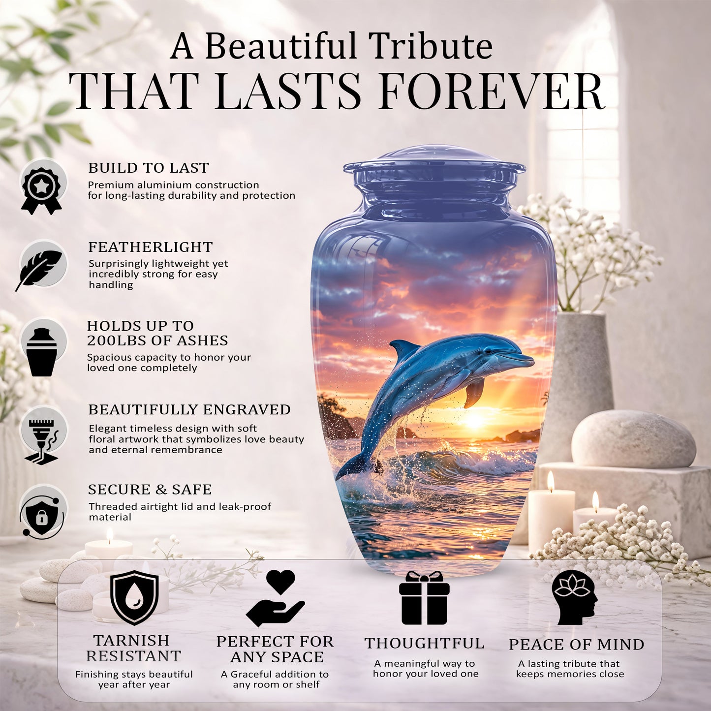 Blue Dolphin Themed Urn - Sunset Custom Funeral Urns For Human Ashes