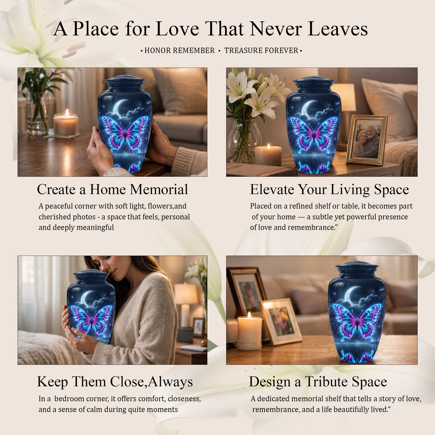 Colorful Flying Butterfly Urn - Moonlight Memorial Urns For Mom Ashes
