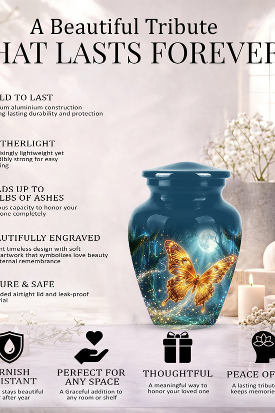 Glowing Yellow Butterfly Themed Urn - Moonlight Memorial Urns For Ashes