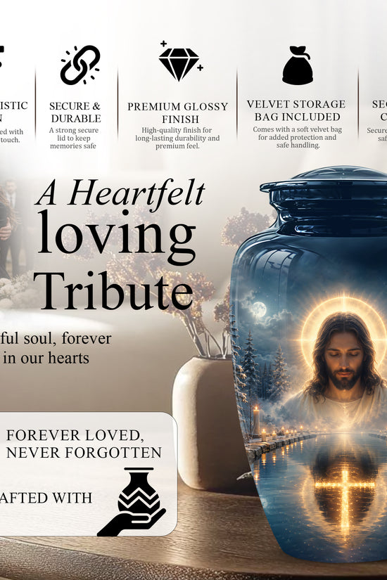 Divine Jesus Cremation Urn for Ashes – Christian Cross Memorial Urn