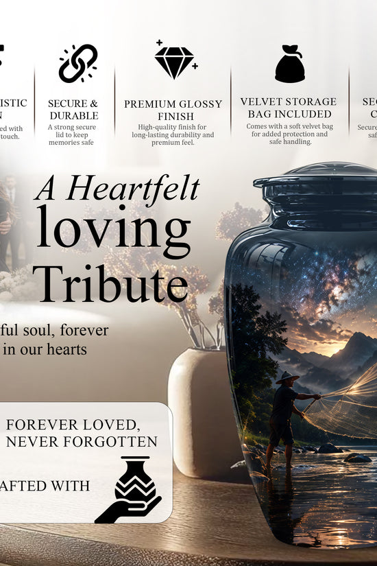 Fisherman Cremation Urn - Night Sky Memorial Urns For Human Ashes