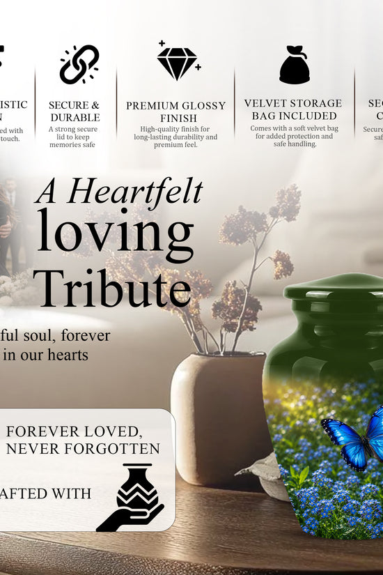 Blue Flying Butterfly Themed Urn - Majestic Butterfly Urns For Ashes