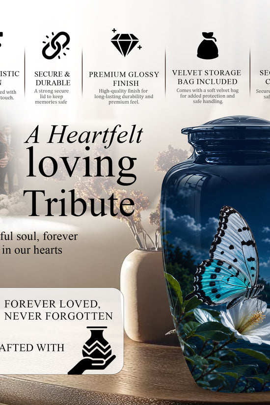 Colorful Butterfly On Flower Urn For Mom - Moonlight Memorial Urns