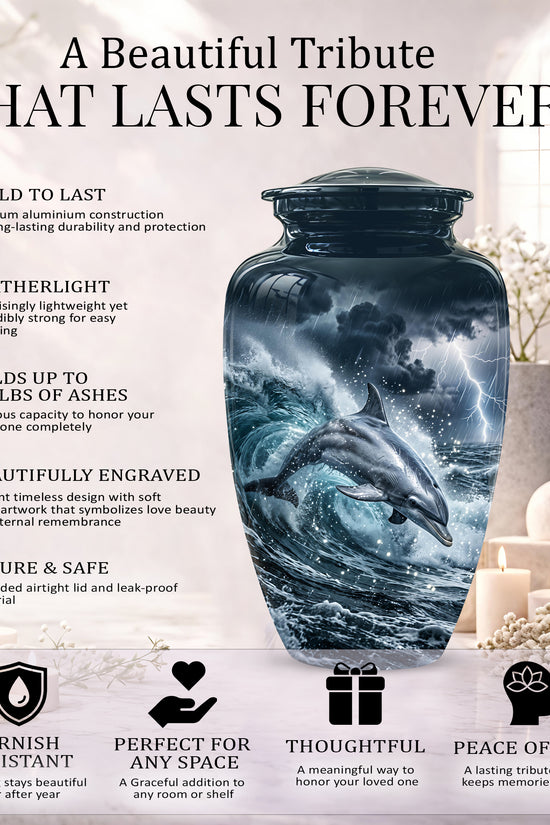 Black Dolphin In Storm Rain - Personalized Funeral Urns For Warriors