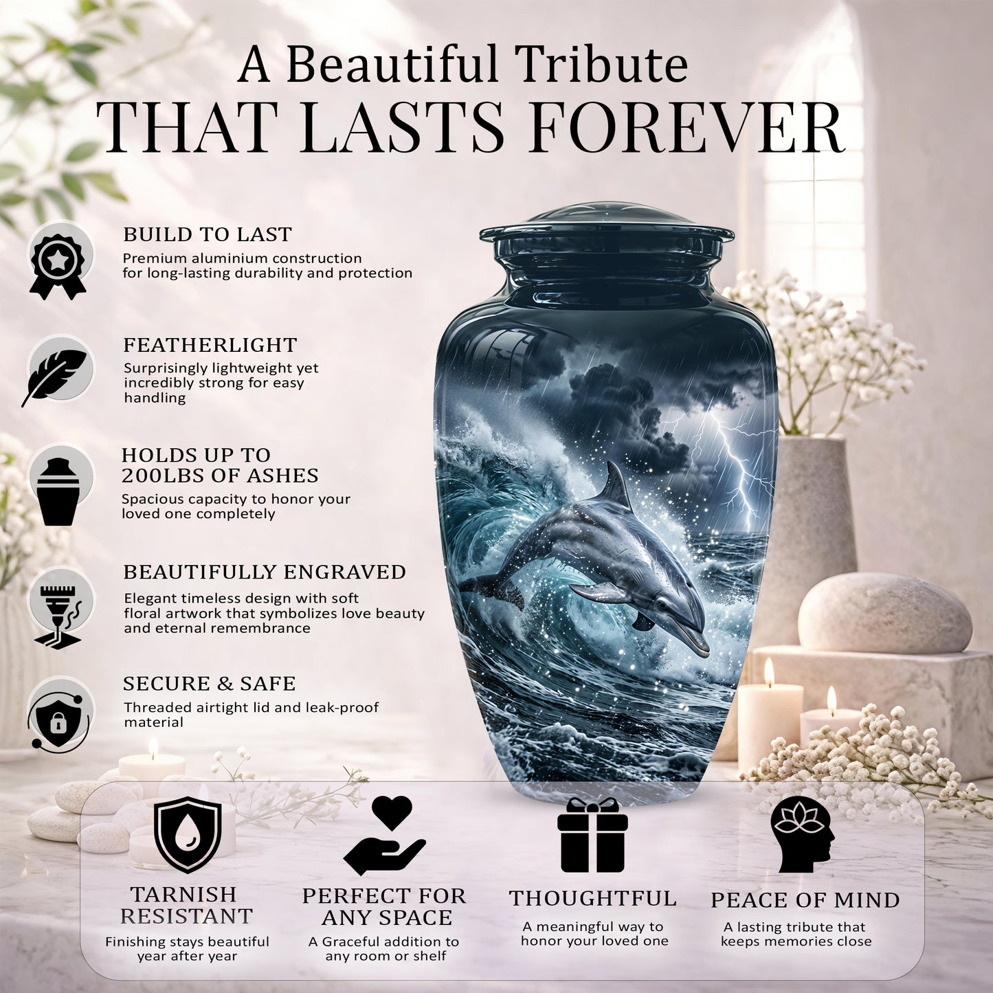 Black Dolphin In Storm Rain - Personalized Funeral Urns For Warriors