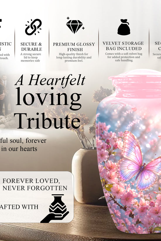 Personalized Pink Butterfly Memorial Urn - Handmade Urns For Mom Ashes