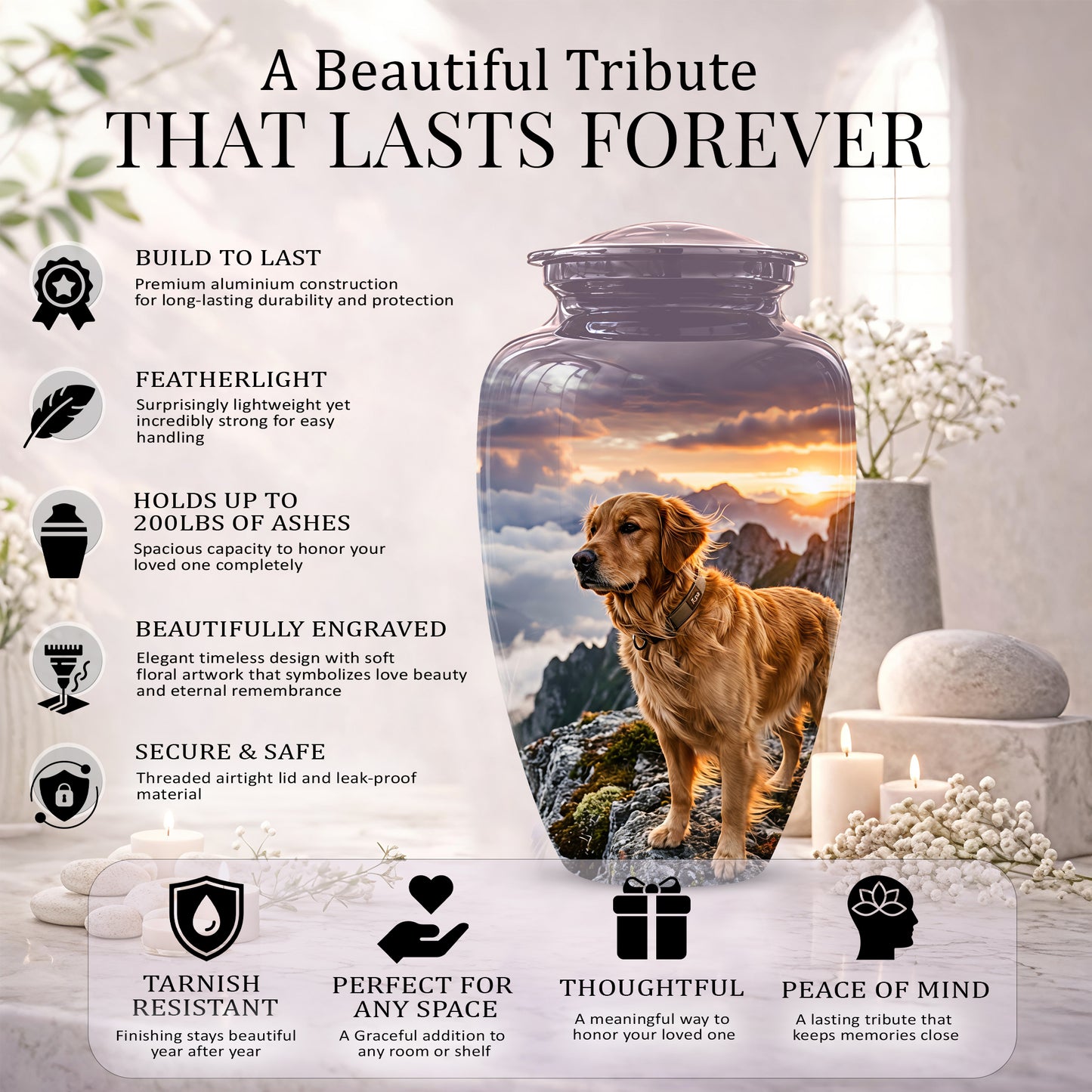 Golden Retriever Themed Urn - Handcrafted Custom Urn For Pet Dog Ashes