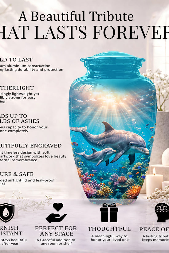 Baby Dolphin With Mother - Beautiful Artistic Urn To Tribute Mom Ashes