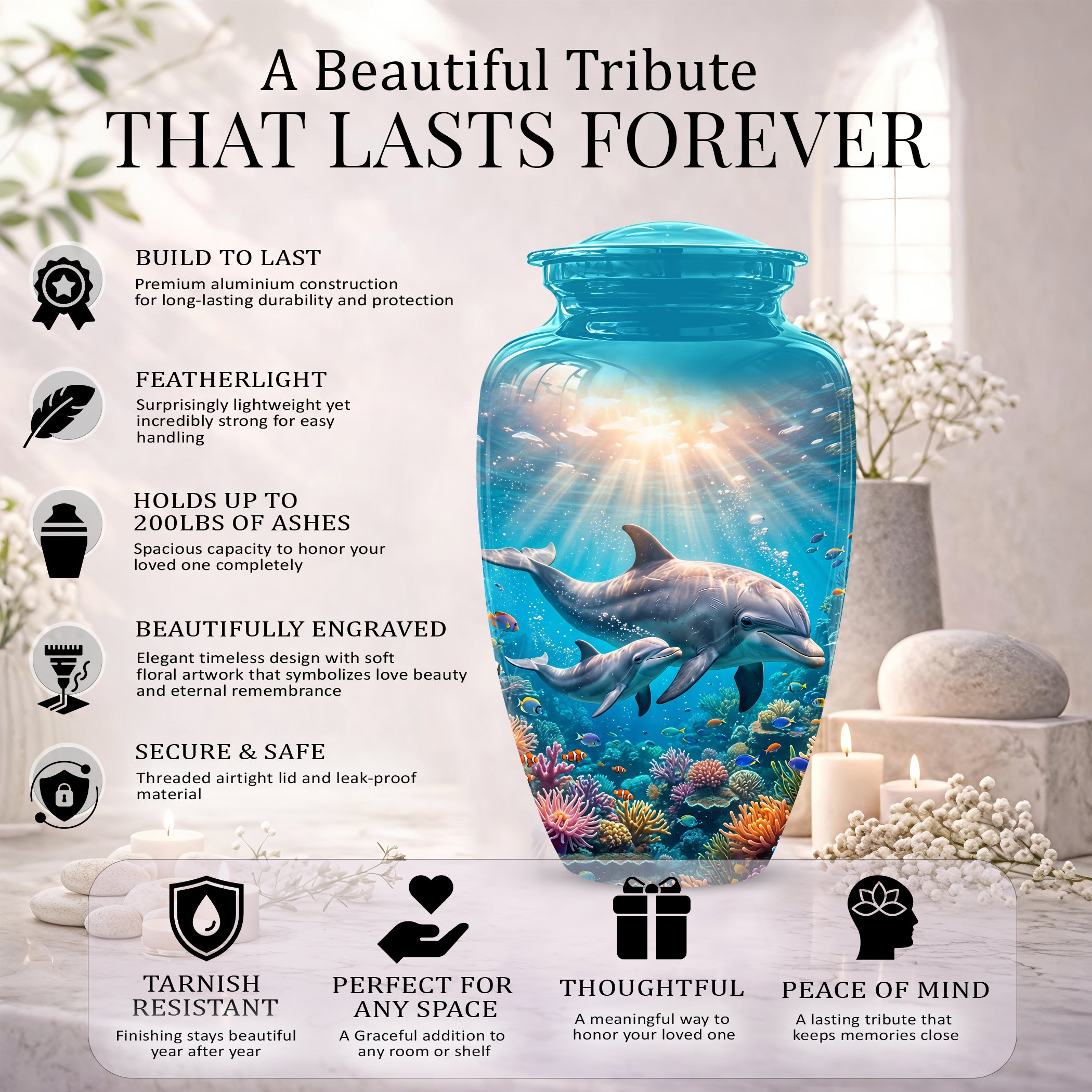 Baby Dolphin With Mother - Beautiful Artistic Urn To Tribute Mom Ashes