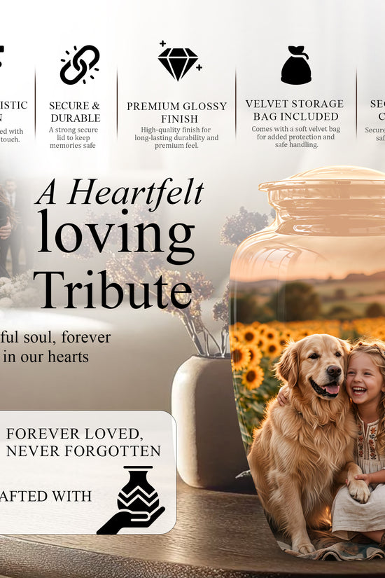 Golden Retriever With Girl - Beautifully Handcrafted Urns For Pet Ashes