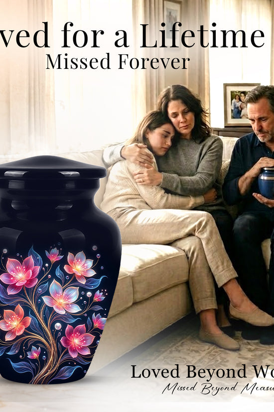 Hand-Painted Lotus Flower Cremation Urn - Decorative Urns On Sale