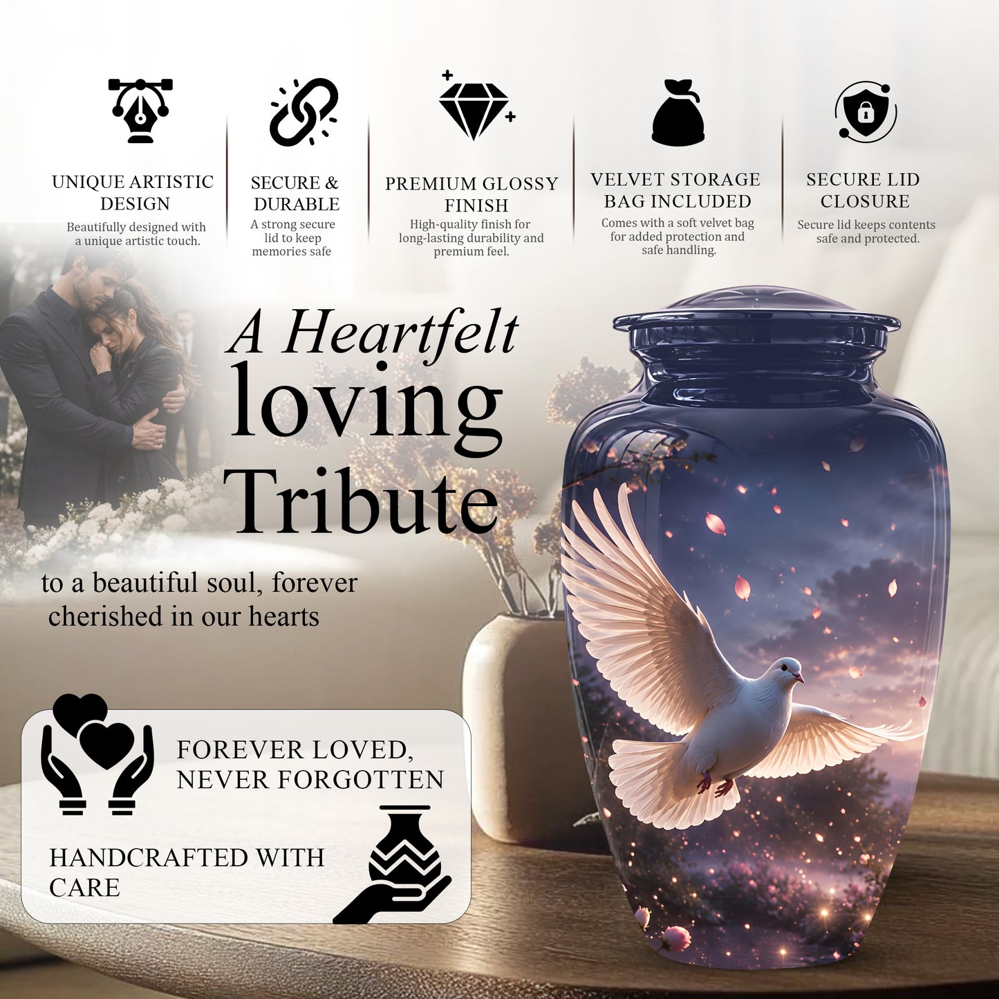 Flying White Dove Cremation Urn - Classic Memorial Urns For Adult Ashes