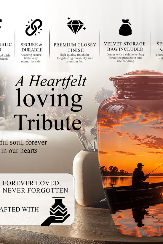 Fishing Sunset Cremation Urn - Beautiful Custom Urns For Dad On Sale