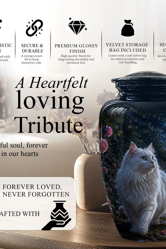 Beautiful White Cat Cremation Urn -  Personalized Handcrafted Pet Urns