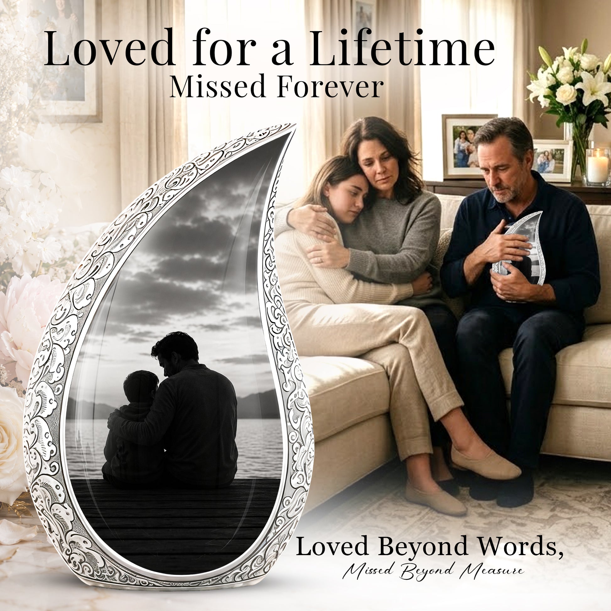 Handcrafted Father Memorial Urn - Black Personalized Urn For Dad Ashes