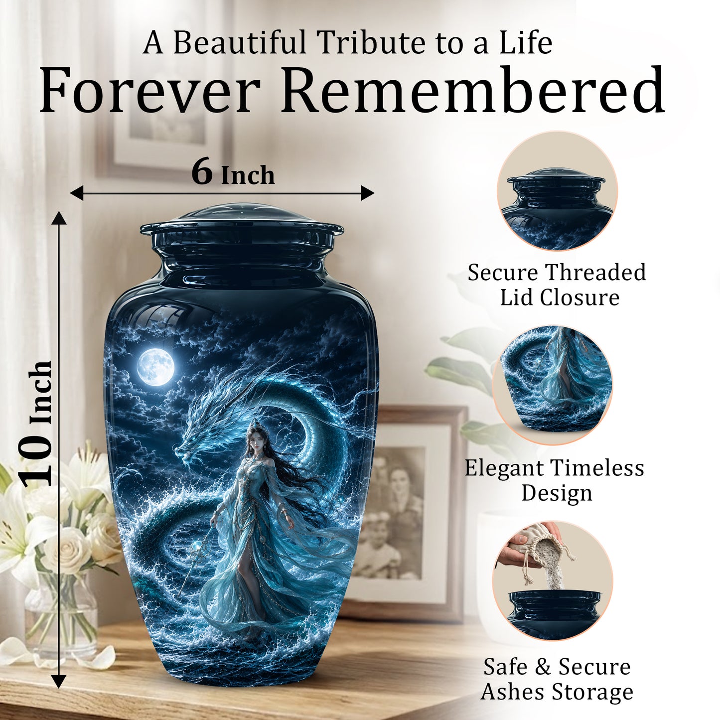 Celestial Dragon & Goddess Cremation Urn - Custom Handmade Adult Urns