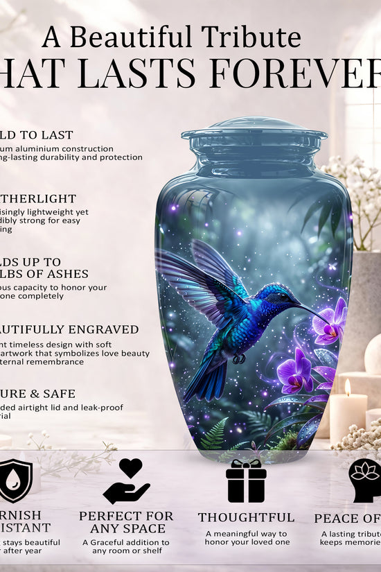 Flying Blue Hummingbird Urn - Majestic Memorial Urns For Human Ashes