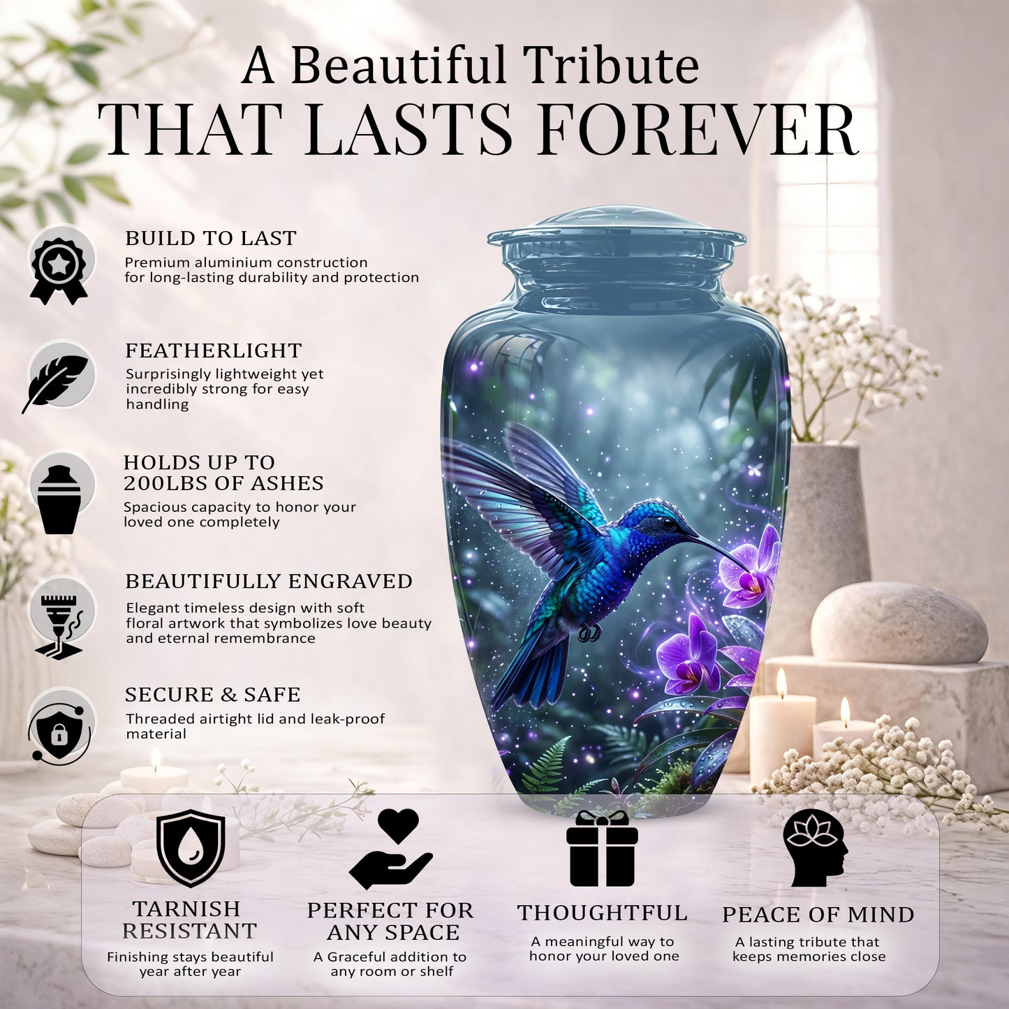 Flying Blue Hummingbird Urn - Majestic Memorial Urns For Human Ashes