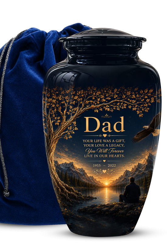 Mountain Memorial Urn for Dad – Black Funeral Urn for Human Ashes