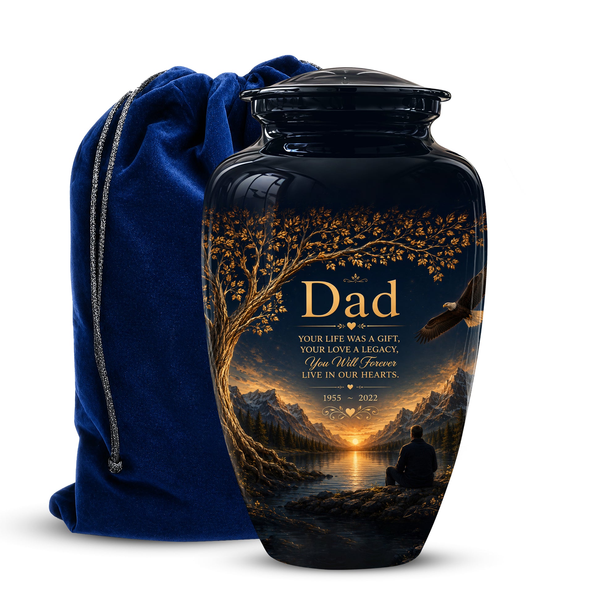 Mountain Memorial Urn for Dad – Black Funeral Urn for Human Ashes