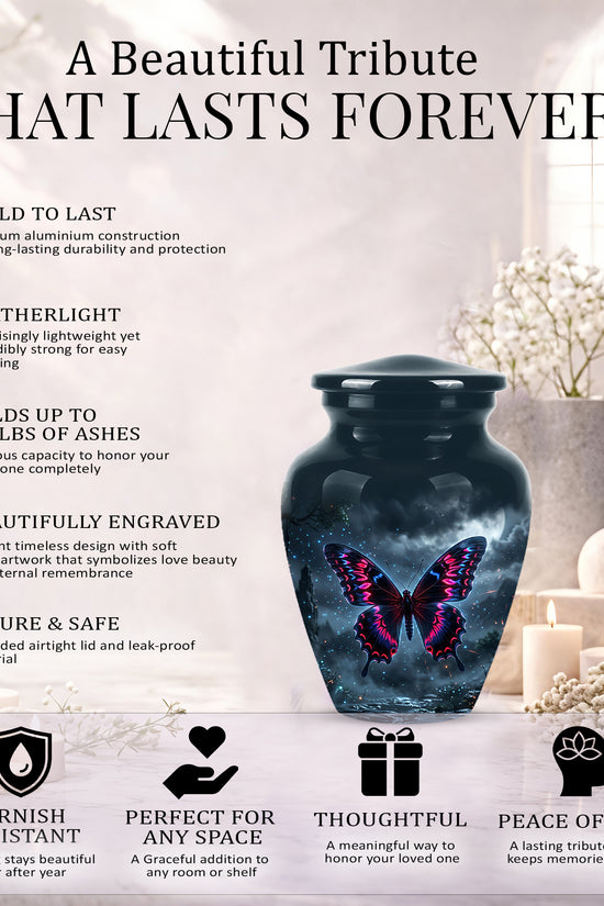 Colorful Butterfly Cremation Urn - Personalized Black Memorial Urns