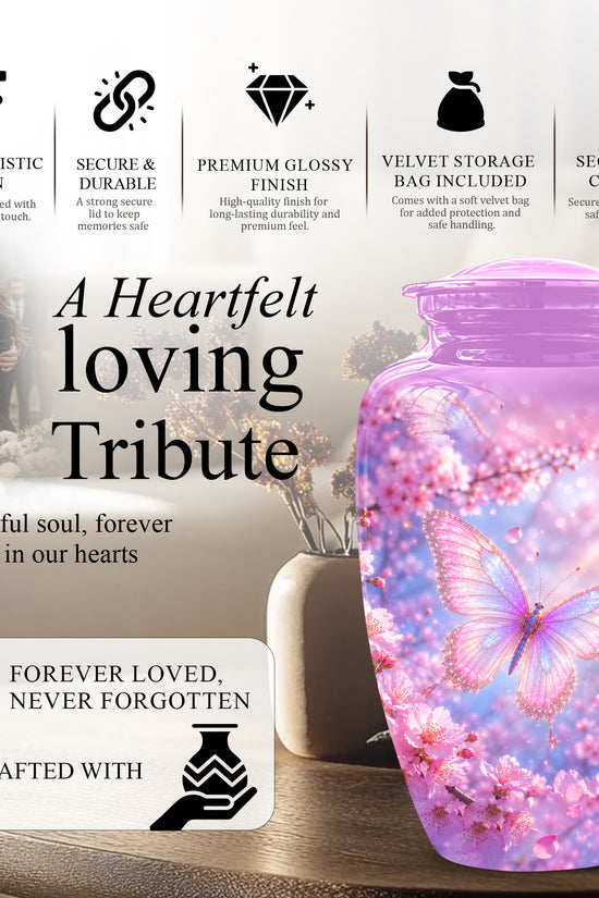 Beautiful Pink Butterfly Cremation Urn - Peaceful Tribute Urns For Mom