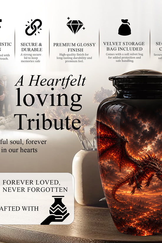 Dragon Fire Cremation Urn - Artistic Mythical Burial Urns For Human Ashes