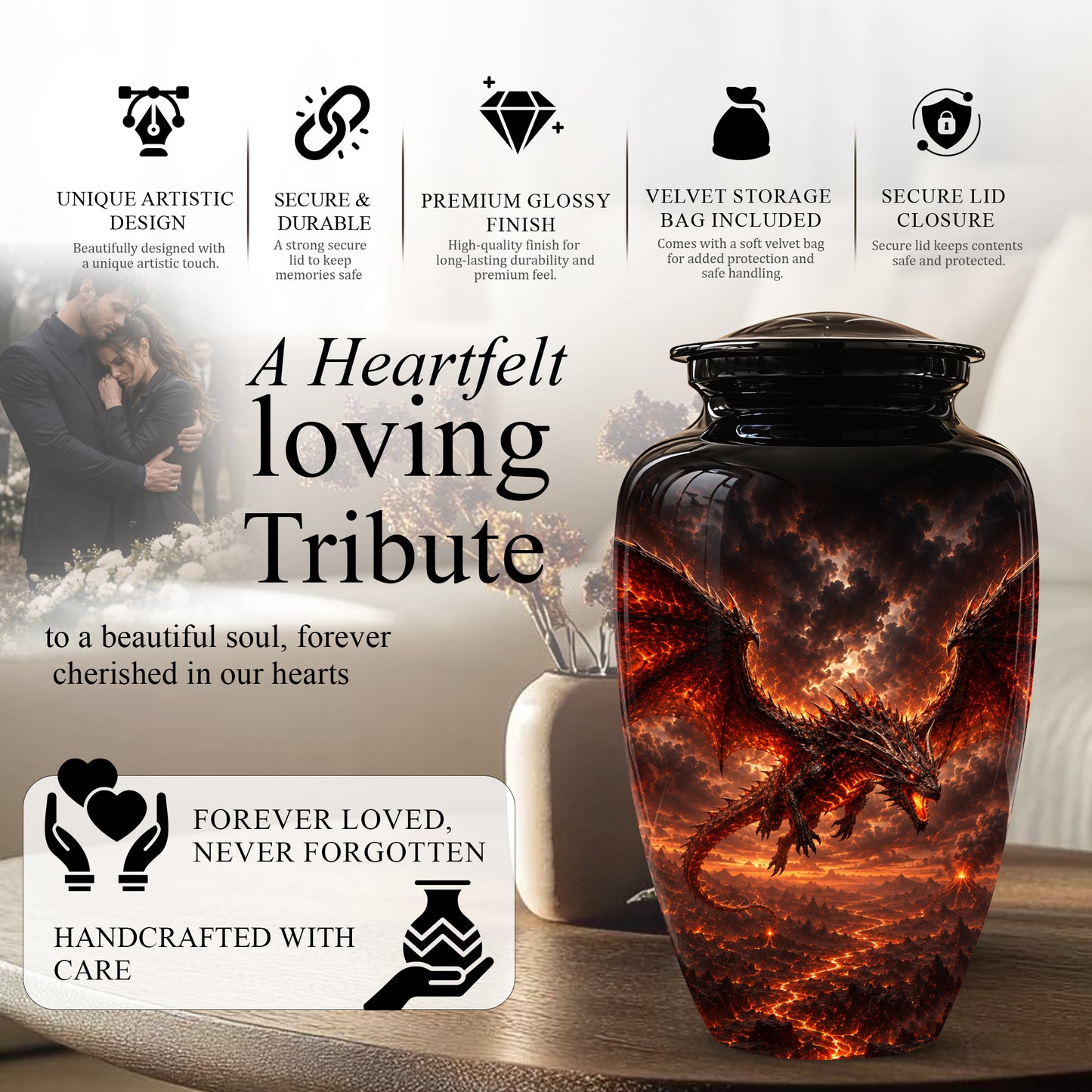 Dragon Fire Cremation Urn - Artistic Mythical Burial Urns For Human Ashes