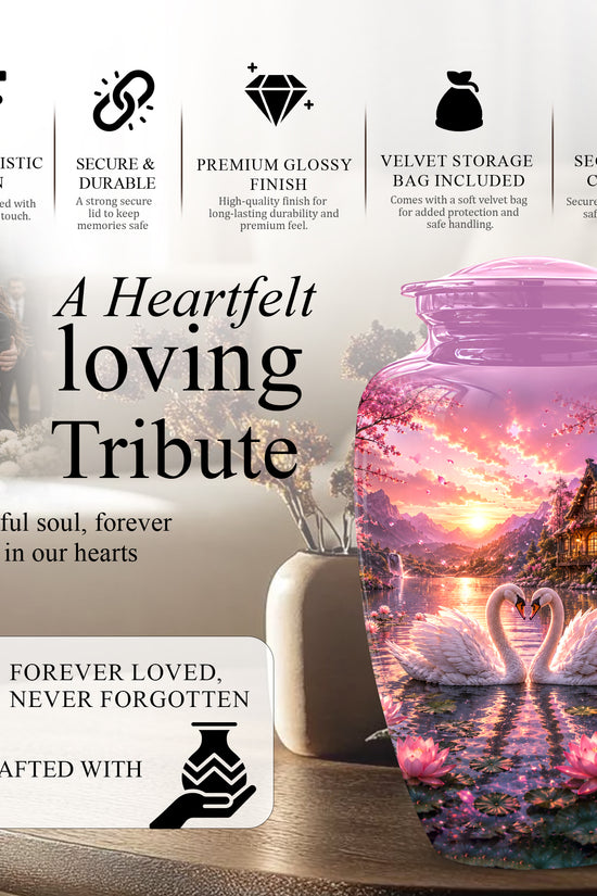 Couple Swan Memorial Urn - Peaceful Classic Urn For Lover's Ashes
