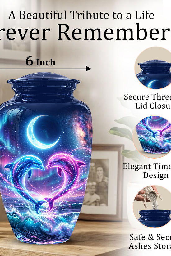 Heart Dolphin Cremation Urn for Ashes – Celestial Moon Memorial Urns