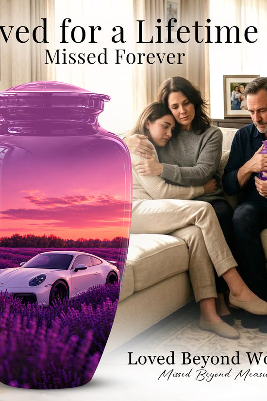 White Car Funeral Urn - Sunset Memorial Urns For Women Car Enthusiasts
